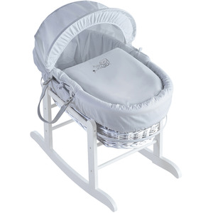 Sleepy Little Owl White Wicker Moses Basket with White Rocking Stand - White by Kinder Valley