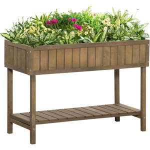 Outsunny Wooden Herb Planter Raised Bed Container - Brown by Outsunny