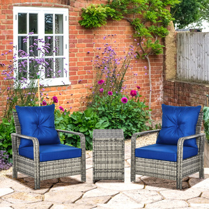 Outsunny 3 Piece PE Rattan Wicker Garden Furniture Set - Blue by Outsunny