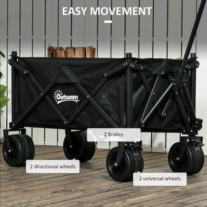 Outsunny Folding Garden Trolley Cart, 120KG Capacity, with Carry Bag - Black by Outsunny