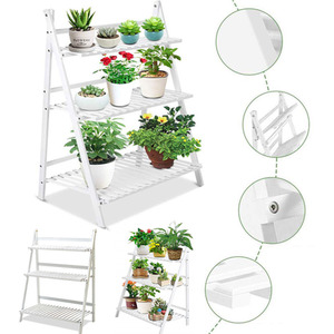 Foldable Ladder Plant Stand Rack - White by Livingandhome