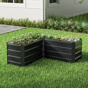 Metal L-Shaped Raised Garden Bed - Black by Livingandhome