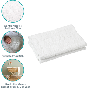 Soft Cotton Cellular Pram Blanket - White by Clair de Lune