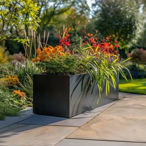 Zinc Galvanised Matte Black Trough Planter by Woven Wood
