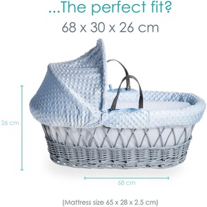 Dimple Grey Wicker Moses Basket - Blue by Clair de Lune