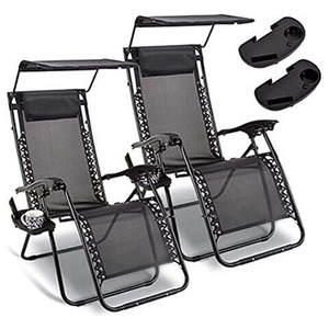 2x Zero Gravity Sun Loungers with Canopy and Drink Holder - Black by Garden Mile