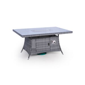 Savannah Fire Pit Square Rattan Patio Dining Set - Grey / 6 by Giardino