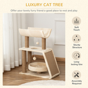 PawHut Cat Tree Tower with Scratching Posts, Pad, Bed, Perch, Toy Ball by PawHut