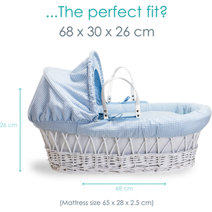 Waffle White Wicker Moses Basket - Blue by Clair de Lune