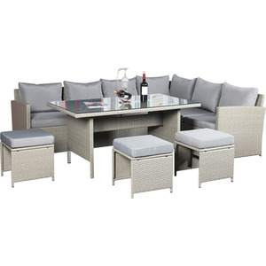 Knutsford 9 Seat Corner Rattan Dining Set - Grey by Madefor.living