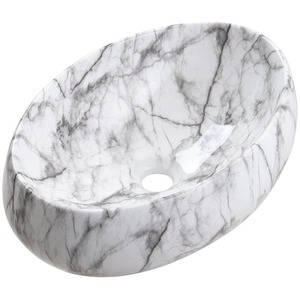 Oval Marble Bathroom Sink With Waste Drainer - Grey + White by Livingandhome