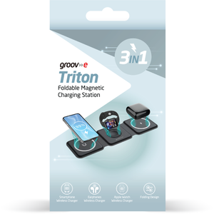 Triton 3-in-1 Foldable Wireless Charging Station - Black by Groove