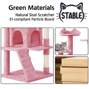 Multilevel Cat Tree with Scratching Posts - Pink / 178cm by Yaheetech
