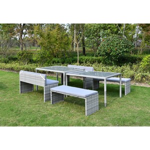 6 Piece Vermont Extendable Rattan Table And Chair Set - Grey by Outdoor Essentials