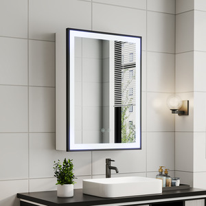 Fog-Free LED Mirror Cabinet with Shaver Socket - White + Black by Livingandhome