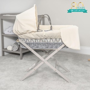 Waffle Grey Wicker Moses Basket - Cream by Clair de Lune