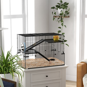 PawHut 3 Tiers Hamster Cage with Ramps, Exercise Wheel - Black / 78.5cm by PawHut