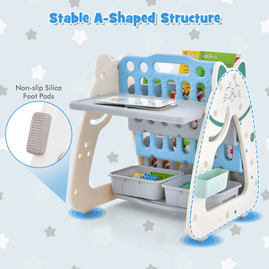 3-in-1 Kids Art Easel with Stool - Grey by Costway