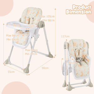 Folding Baby Highchair with Recline Footrest - Yellow by Costway