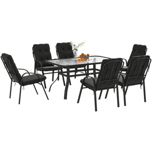 Outsunny Glass Table Umbrella Hole 7 PCs Garden Dining Set by Outsunny