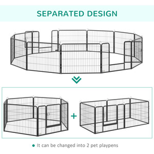 12 Panels Heavy Duty Play Pen, for Small and Medium Pets - Grey / 60cm by PawHut