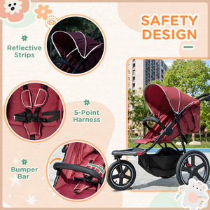 HOMCOM 3 Wheel Pushchair Foldable Baby Stroller with Fully Reclining - Red by HOMCOM