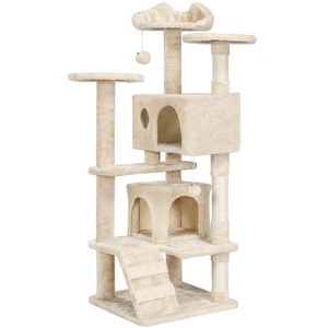 Multilevel Cat Tree with Scratching Posts - Beige / 137cm by Yaheetech