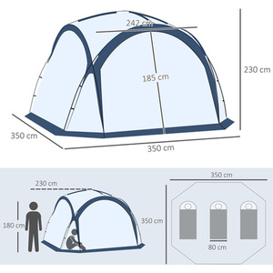 Outsunny Dome Tent for 6-8 Person Tent with 4 Zipped Mesh Doors - White, Blue by Outsunny
