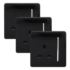 1 Gang 13Amp Screwless Long Rocker Single Socket - Piano Black / 3 by Trendiswitch