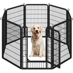 8 Panels Metal Dog Playpen Pet Exercise Barrier - Black / Large by Yaheetech