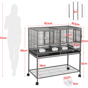Stackable Metal Bird Cage with Rolling Stand - Black by Yaheetech