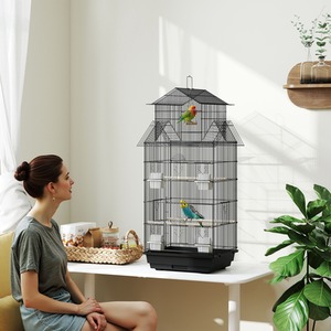 PawHut Bird Cage with Slide Tray for Small Birds - Black / 104cm by PawHut