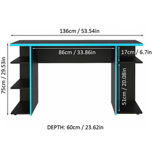 Madesa Gaming Computer Desk - Black/Blue by Madesa