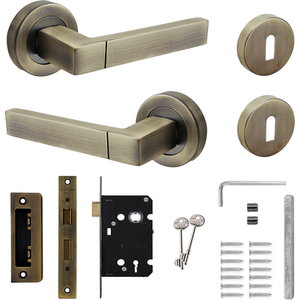 Lumina Antique Brass Privacy Door Lever Handles - Sash Lock Kit - Antique Brass by DecorAndDecor