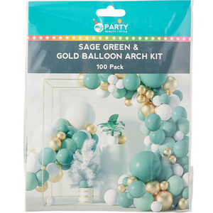 Pack of 100 Sage Green and Gold Balloon Arch Kit - Sage Green and Gold by My Party