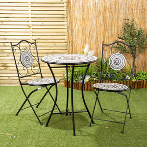 Mabel Mosaic Bistro Set - Black and White by Outdoor Leisure