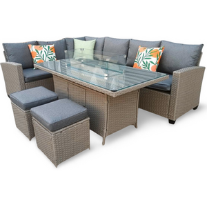 Windermere 8 Seat Corner Gas Firepit Rattan Dining Set - Grey by Madefor.living