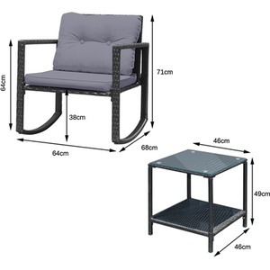 PE Rattan Rocking Chair Set with Cushion - Grey by Costway