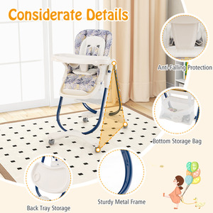 Folding Baby Highchair with Rolling Wheels - Blue by Costway