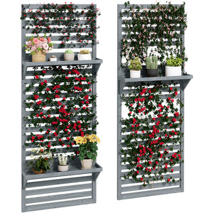 Outsunny Wall Mounted Plant Stands Set of 2 with Slatted Trellis by Outsunny