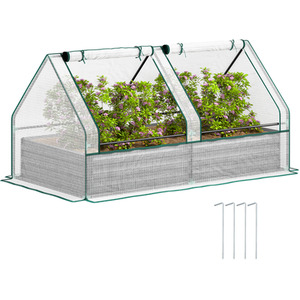 Outsunny Raised Garden Bed Planter Box with Greenhouse, Green and Dark Grey - White by Outsunny