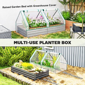 Outsunny Raised Garden Bed Planter Box with Greenhouse, Green and Dark Grey - White by Outsunny
