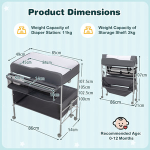 Portable Baby Changing Table - Grey by Costway