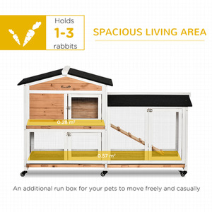 PawHut Two-Tier Wooden Pet Hutch with Wheels, Run - Yellow by PawHut