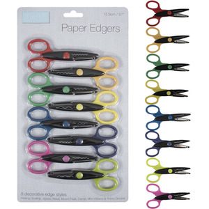 Set of 8 Paper Edgers Scissors Multicoloured, Assorted. - Multi Coloured by Trimits
