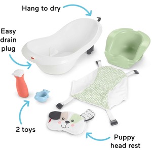 Baby to Toddler Bath 4 in 1 Slingn Seat Tub 2 Toys Puppy Perfection - Multicolour by Fisher Price