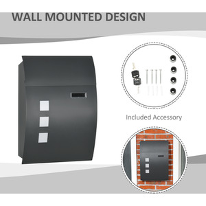HOMCOM Wall Mounted Letter Box with 2 Keys - Anthracite Grey by HOMCOM