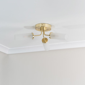 Canya 3 Way IP44 Reeded Glass Shade Ceiling Light and Warm LED Bulbs - Gold by ValueLights