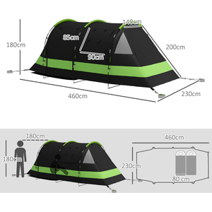 Outsunny 4-5 Person Blackout Camping Tent with Bedroom and Living Room - Black by Outsunny
