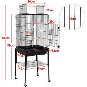 Rolling Metal Play Top Bird Cage with Stand - Black by Yaheetech